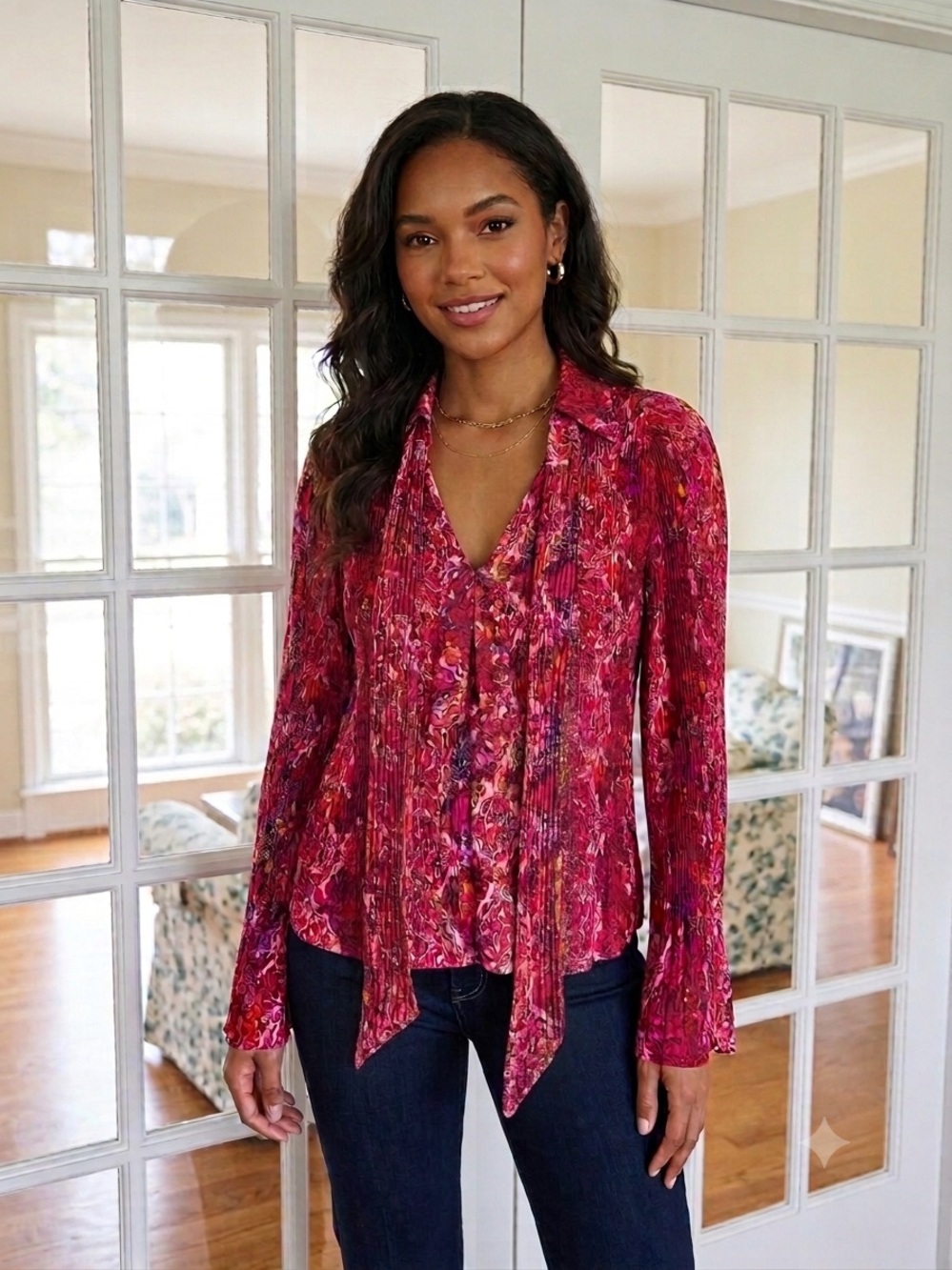 Womens Pink Floral Long-Sleeve Blouse - 10 Crosby Derek Lam